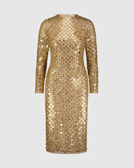 Every Day Dresses | Women Mac Duggal Beaded Georgette Long Sleeve Fitted Midi Dress Antique Gold