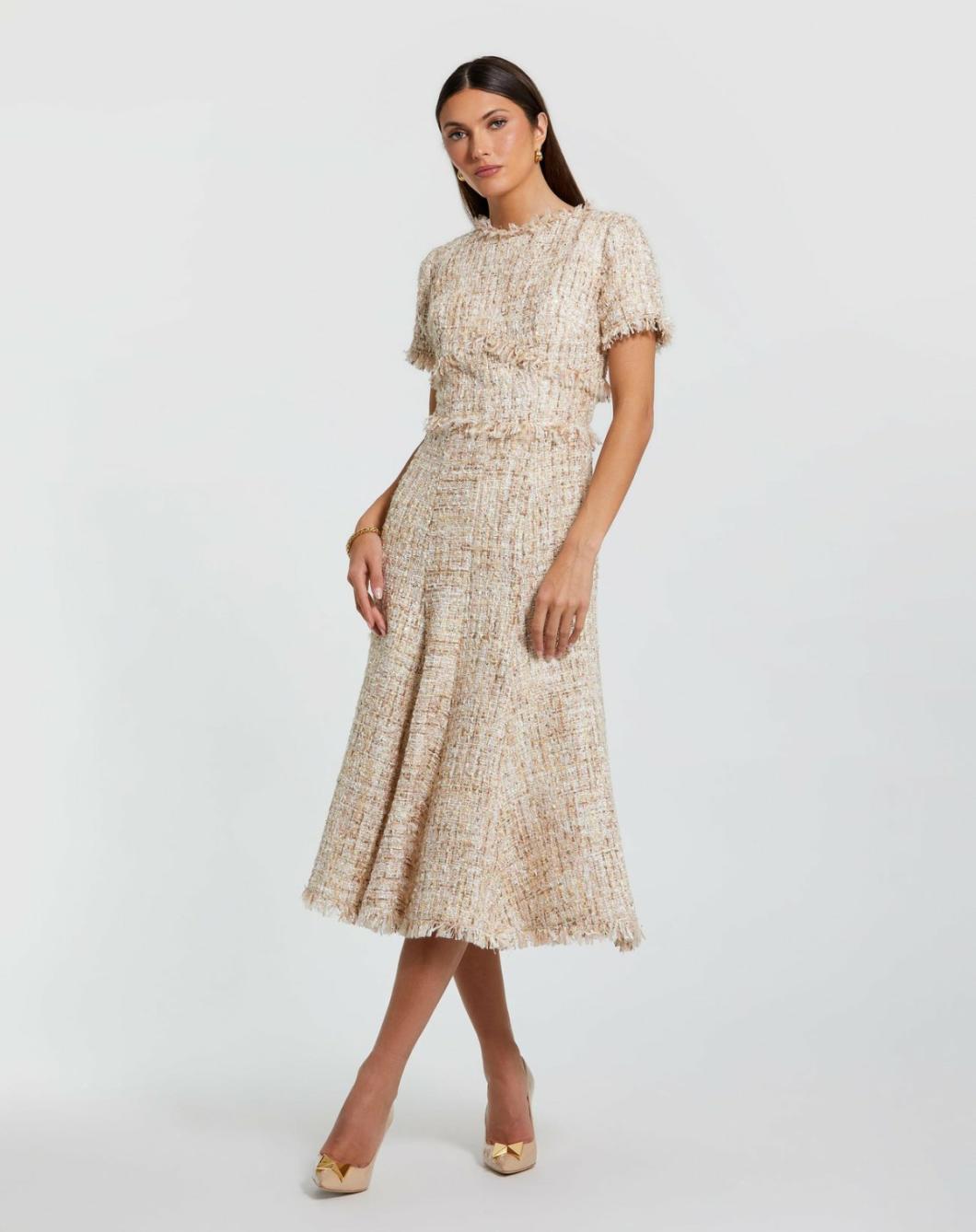 Every Day Dresses | Women Mac Duggal Boucle Short Sleeve A Line Midi Dress Blush