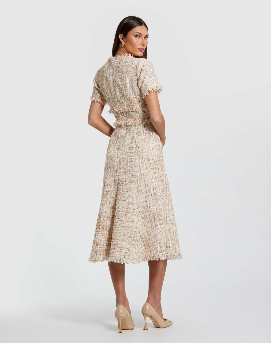 Every Day Dresses | Women Mac Duggal Boucle Short Sleeve A Line Midi Dress Blush