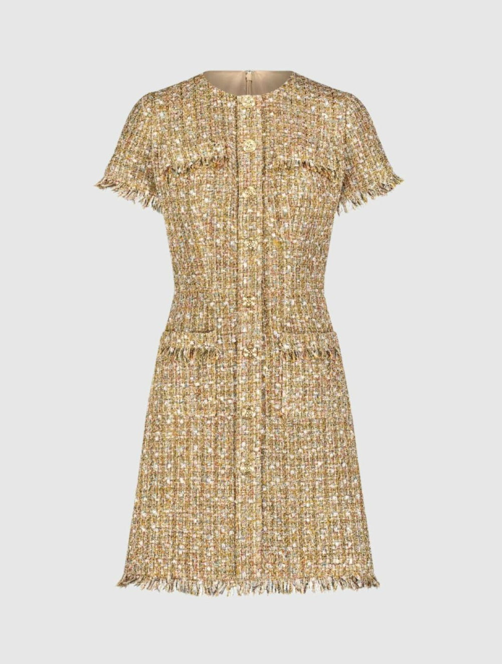 Every Day Dresses | Women Mac Duggal Boucle Short Sleeve Mini Dress With Pockets Latte Multi