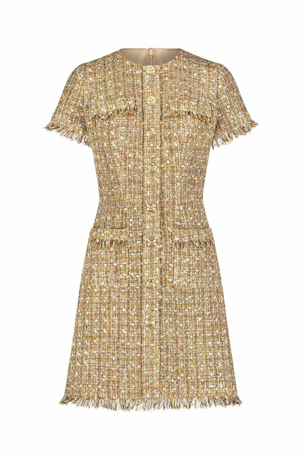 Every Day Dresses | Women Mac Duggal Boucle Short Sleeve Mini Dress With Pockets Latte Multi