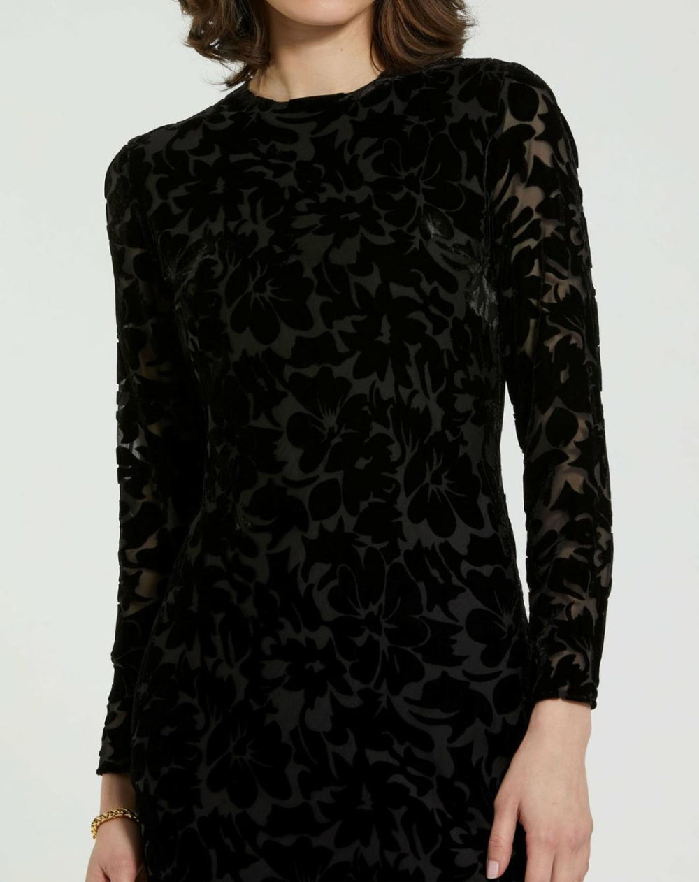 Every Day Dresses | Women Mac Duggal Burnout Velvet Long Sleeve Ruffle Hem Midi Dress Black