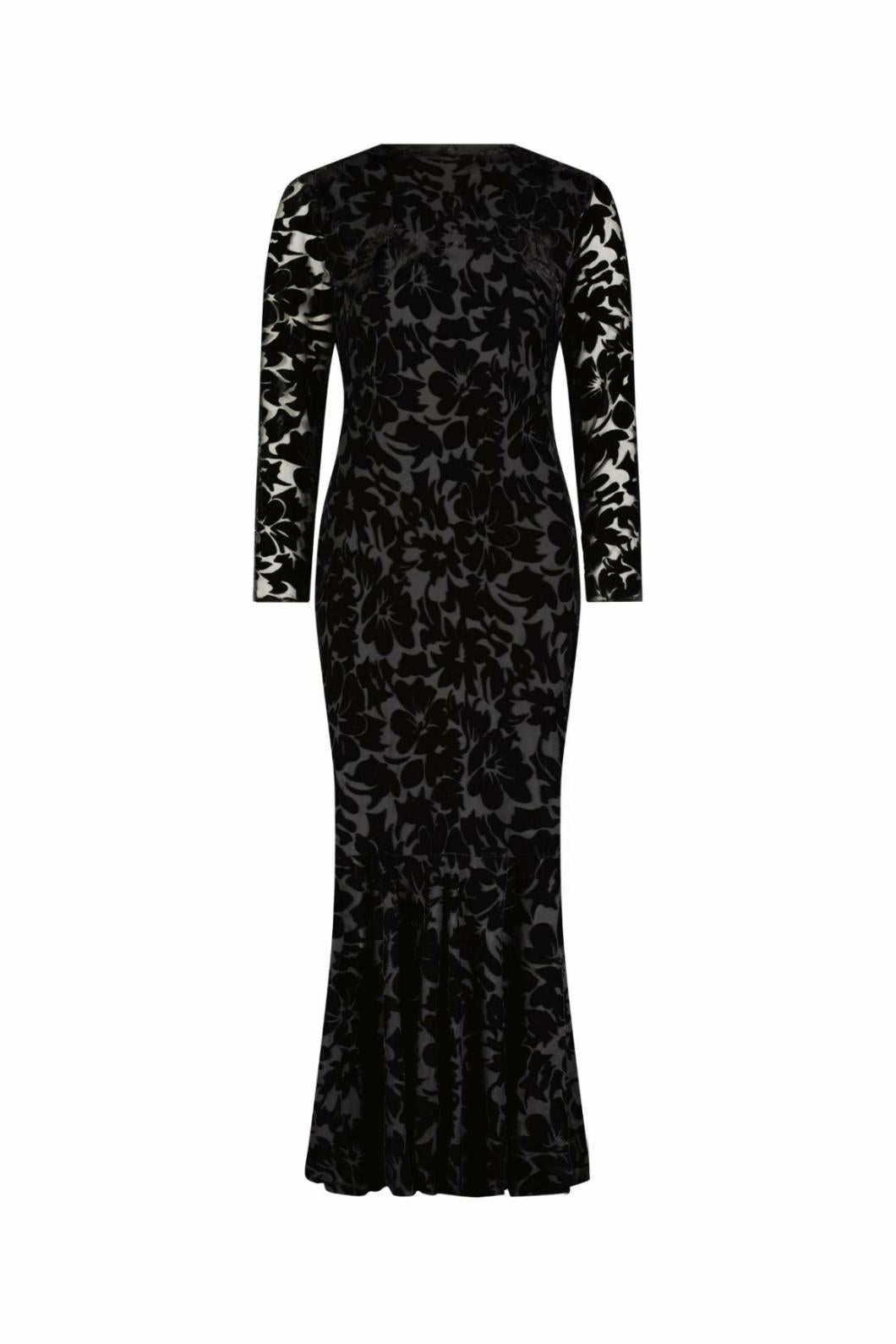 Every Day Dresses | Women Mac Duggal Burnout Velvet Long Sleeve Ruffle Hem Midi Dress Black