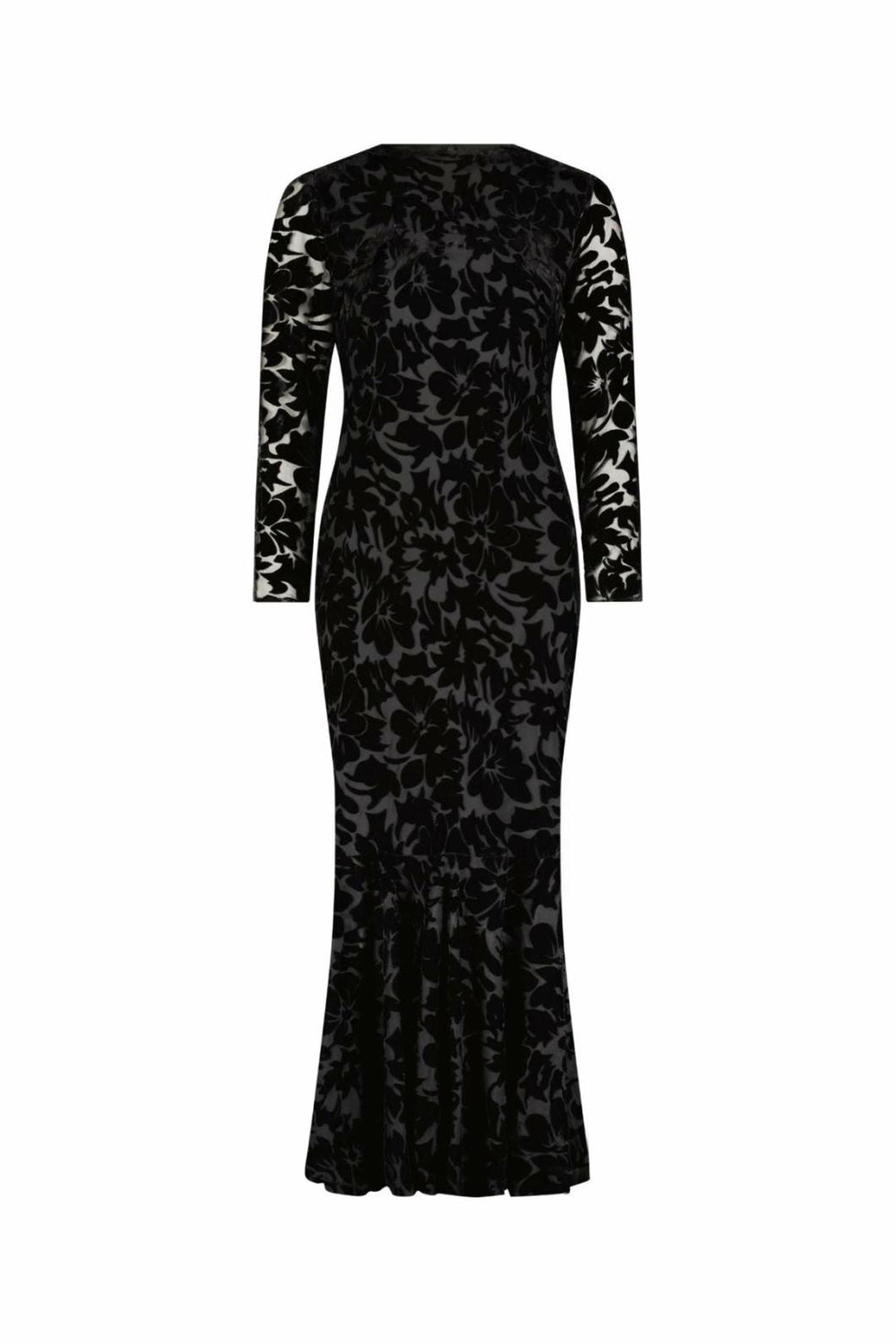 Every Day Dresses | Women Mac Duggal Burnout Velvet Long Sleeve Ruffle Hem Midi Dress Black