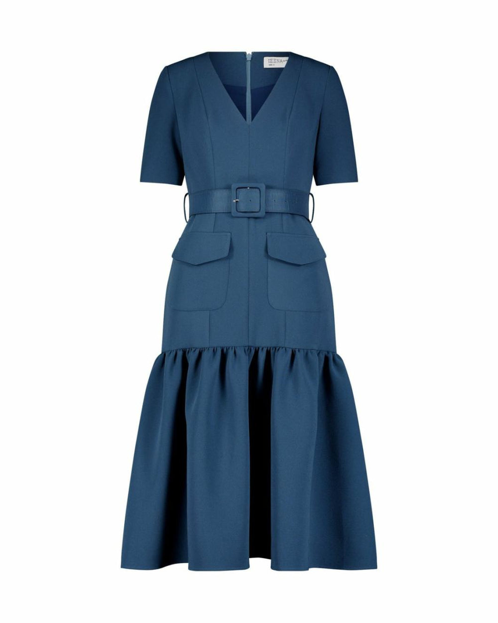 Every Day Dresses | Women Mac Duggal Crepe 3/4 Sleeve Midi Dress With Belt And Pockets Deep Blue
