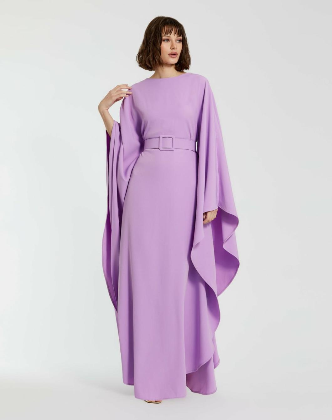 Every Day Dresses | Women Mac Duggal Crepe Boat Neck Caftan Dress With Belt Orchid