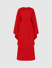 Every Day Dresses | Women Mac Duggal Crepe Boat Neck Caftan Maxi Dress With Belt Cherry