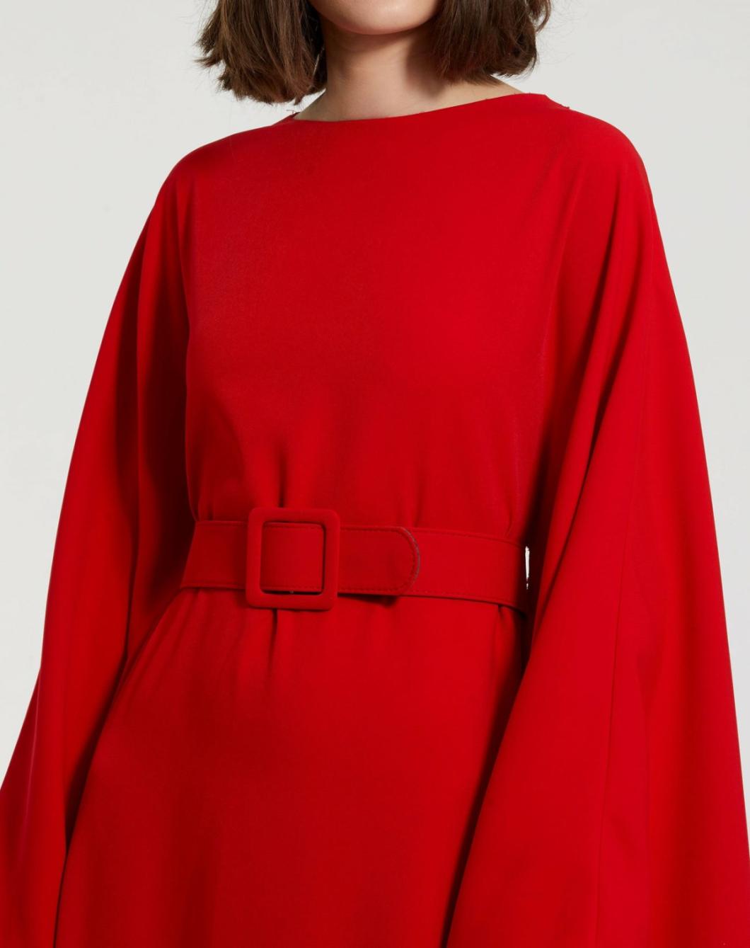 Every Day Dresses | Women Mac Duggal Crepe Boat Neck Caftan Maxi Dress With Belt Cherry