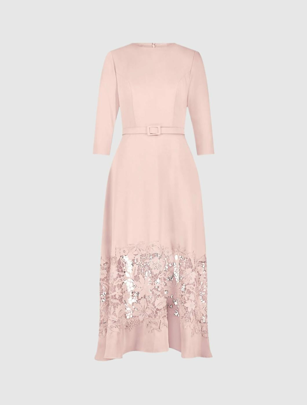 Every Day Dresses | Women Mac Duggal Crepe Boat Neck Midi Dress With Applique Cut Out Blush