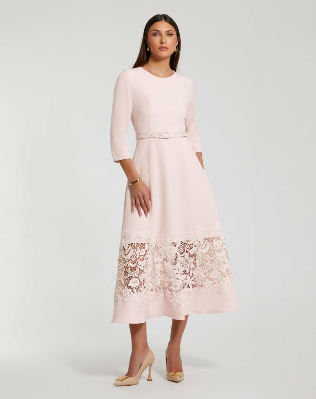 Every Day Dresses | Women Mac Duggal Crepe Boat Neck Midi Dress With Applique Cut Out Blush