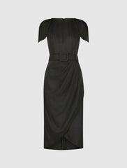 Every Day Dresses | Women Mac Duggal Crepe Boat Neck Midi Tulip Dress With Belt Black