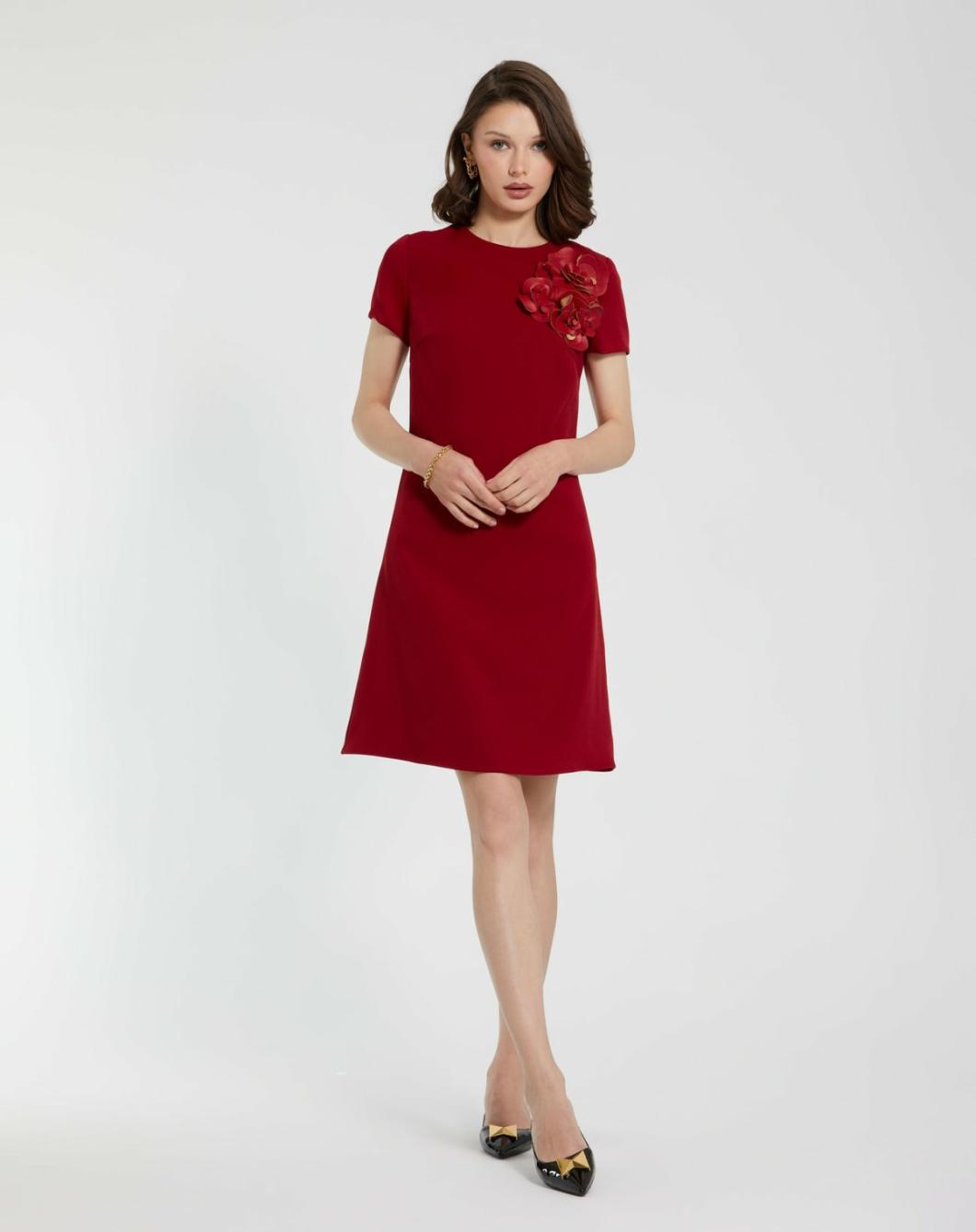 Every Day Dresses | Women Mac Duggal Crepe Cap Sleeve Mini Dress With 3D Flower Details Garnet