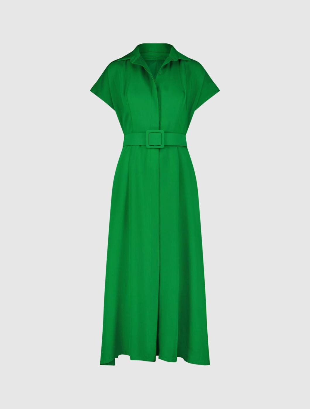 Every Day Dresses | Women Mac Duggal Crepe Collared Short Sleeve Midi Dress With Belt - FINAL SALE Spring Green