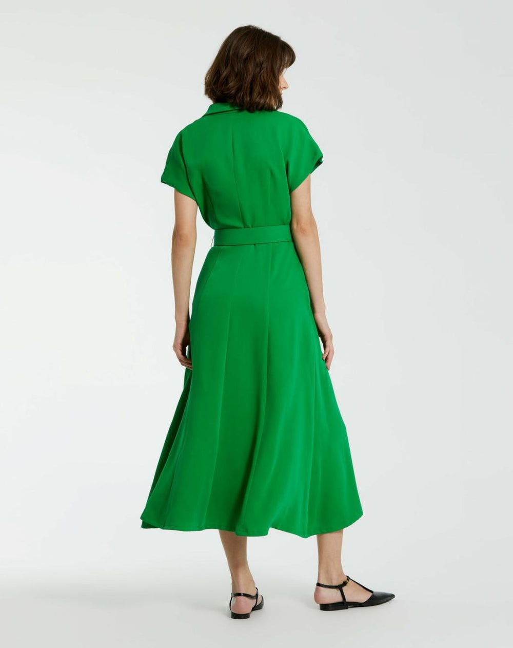 Every Day Dresses | Women Mac Duggal Crepe Collared Short Sleeve Midi Dress With Belt - FINAL SALE Spring Green