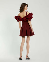 Every Day Dresses | Women Mac Duggal Crepe Godet Hem Mini Dress With Faille Ruffle Oxblood
