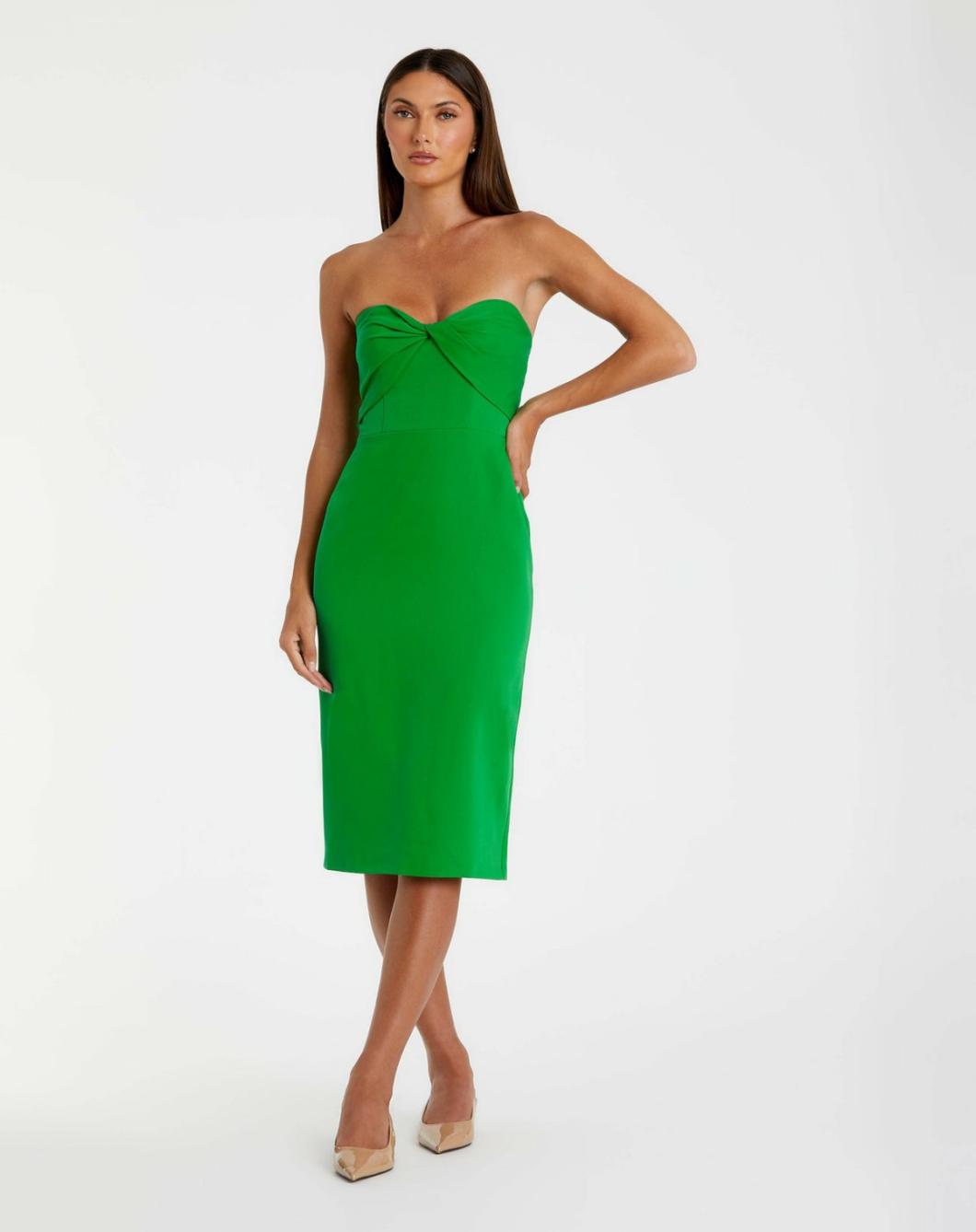 Every Day Dresses | Women Mac Duggal Crepe Strapless Twist Top Fitted Midi Dress Spring Green