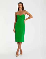 Every Day Dresses | Women Mac Duggal Crepe Strapless Twist Top Fitted Midi Dress Spring Green