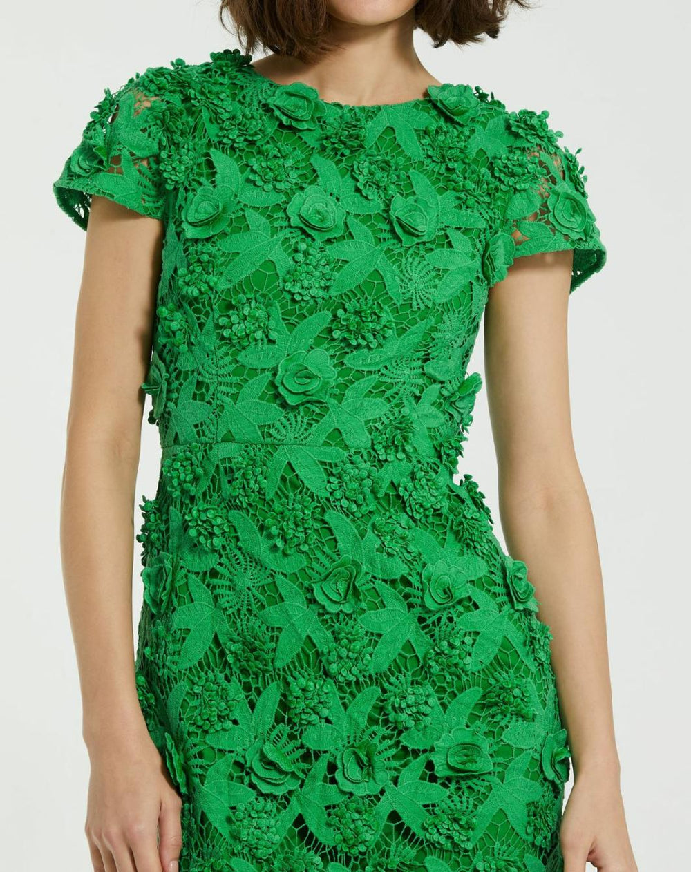 Every Day Dresses | Women Mac Duggal Floral Lace Fitted Short Sleeve Midi Dress Spring Green