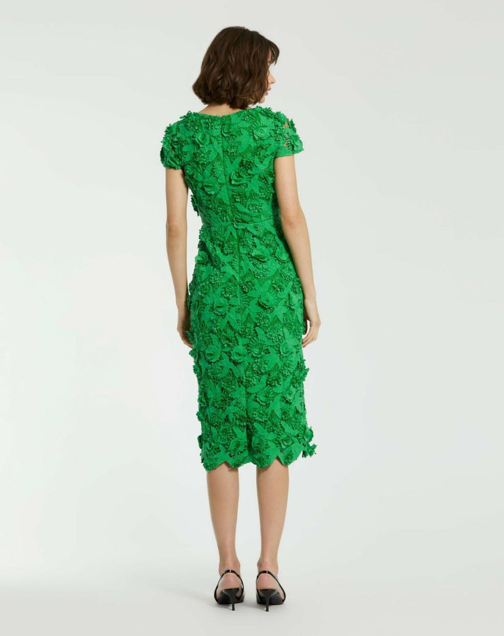 Every Day Dresses | Women Mac Duggal Floral Lace Fitted Short Sleeve Midi Dress Spring Green