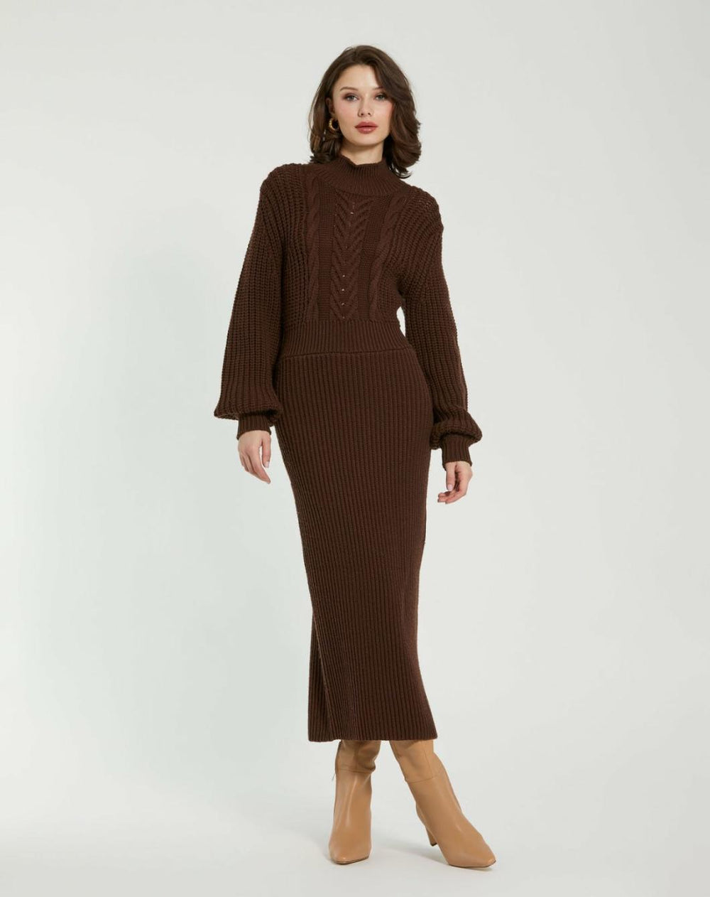 Every Day Dresses | Women Mac Duggal Long Sleeve Turtle Neck Knit Midi Dress Chocolate