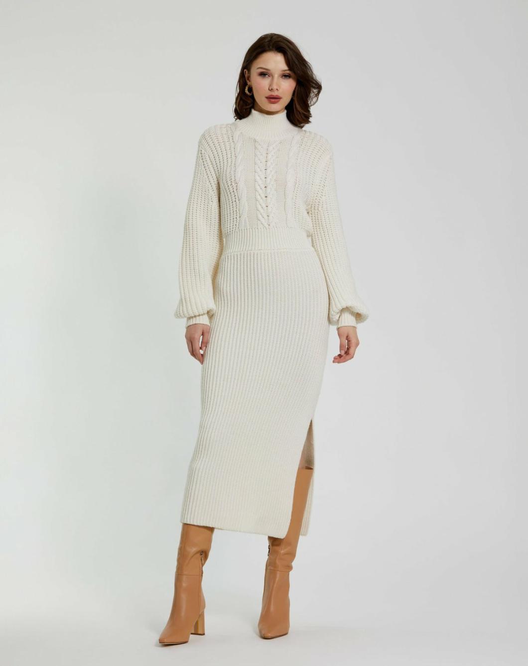 Every Day Dresses | Women Mac Duggal Long Sleeve Turtle Neck Knit Midi Dress Ecru