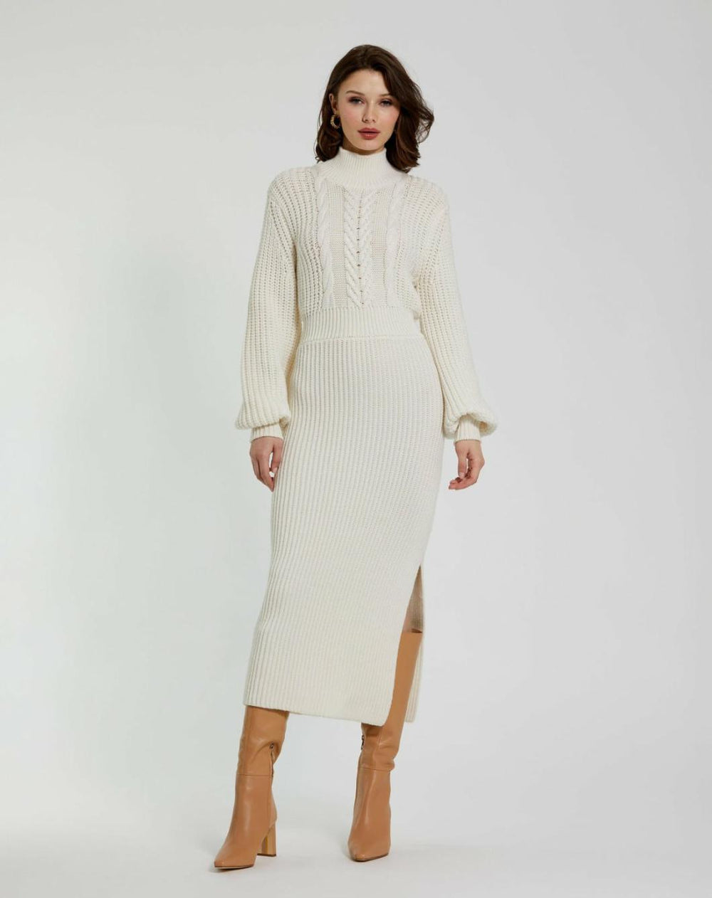 Every Day Dresses | Women Mac Duggal Long Sleeve Turtle Neck Knit Midi Dress Ecru