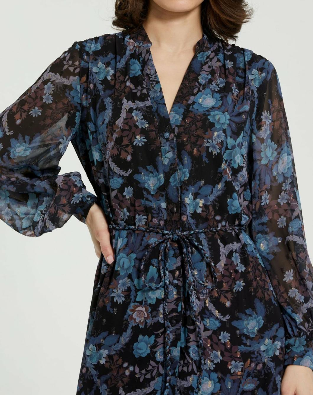 Every Day Dresses | Women Mac Duggal Lurex Chiffon Bishop Sleeve Button Up Midi Dress Black Multi