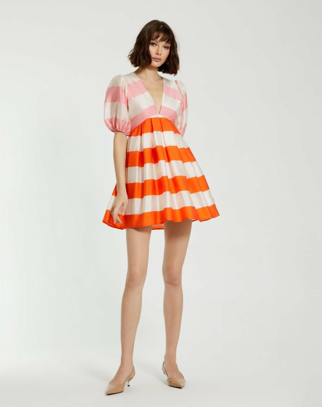 Every Day Dresses | Women Mac Duggal Organza Striped Balloon Sleeve Mini Dress Sunset