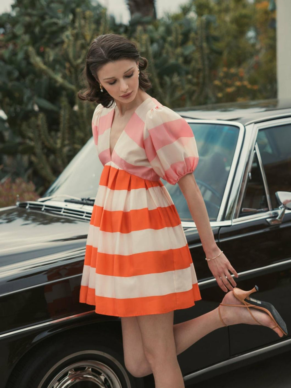 Every Day Dresses | Women Mac Duggal Organza Striped Balloon Sleeve Mini Dress Sunset