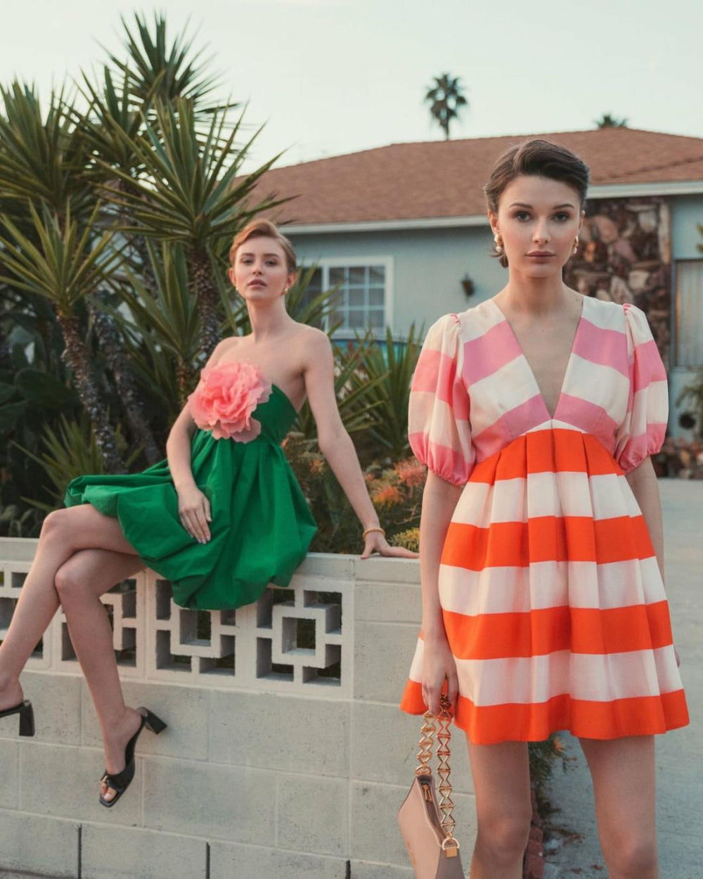 Every Day Dresses | Women Mac Duggal Organza Striped Balloon Sleeve Mini Dress Sunset