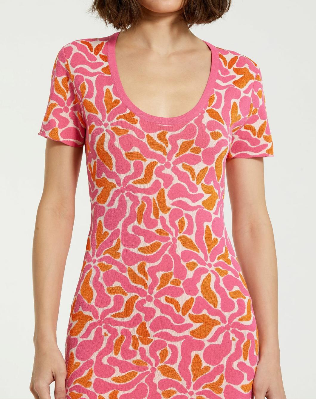 Every Day Dresses | Women Mac Duggal Short Sleeve Scoop Neck Floral Knit Maxi Dress - FINAL SALE Hot Pink Multi