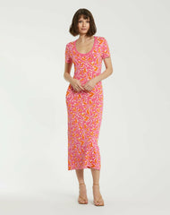 Every Day Dresses | Women Mac Duggal Short Sleeve Scoop Neck Floral Knit Maxi Dress - FINAL SALE Hot Pink Multi