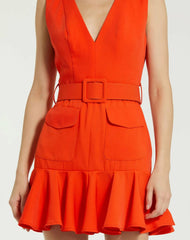 Every Day Dresses | Women Mac Duggal Sleeveless Crepe Mini Dress With Belt And Front Pockets Sunset