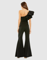 Jumpsuits &amp; Rompers | Women Mac Duggal Black One Shoulder Ruffle Detail Flare Pant Jumpsuit Black