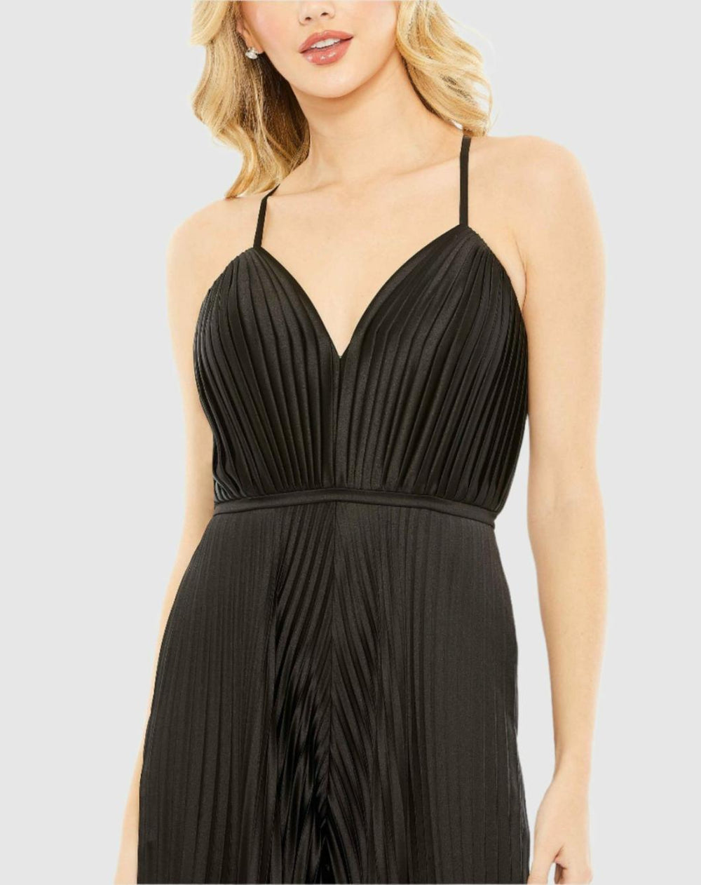 Jumpsuits &amp; Rompers | Women Mac Duggal Black Pleated Plunge Neck Wide Leg Jumpsuit Black