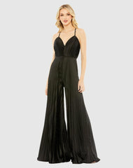 Jumpsuits &amp; Rompers | Women Mac Duggal Black Pleated Plunge Neck Wide Leg Jumpsuit Black