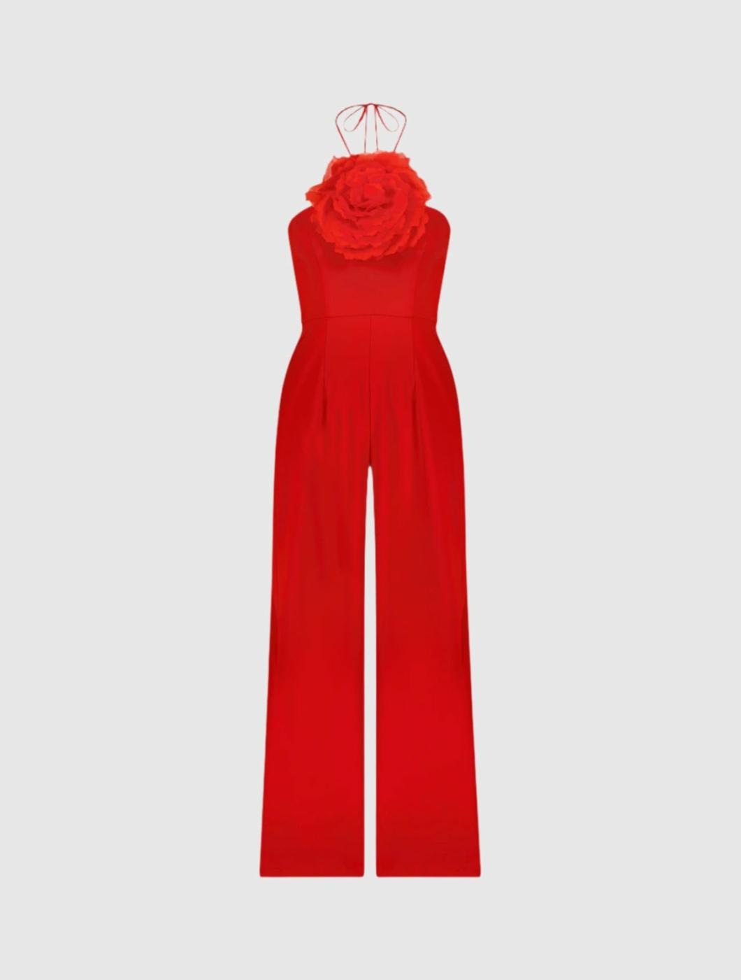 Jumpsuits &amp; Rompers | Women Mac Duggal Crepe Halter Neck Jumpsuit With Flower Cherry