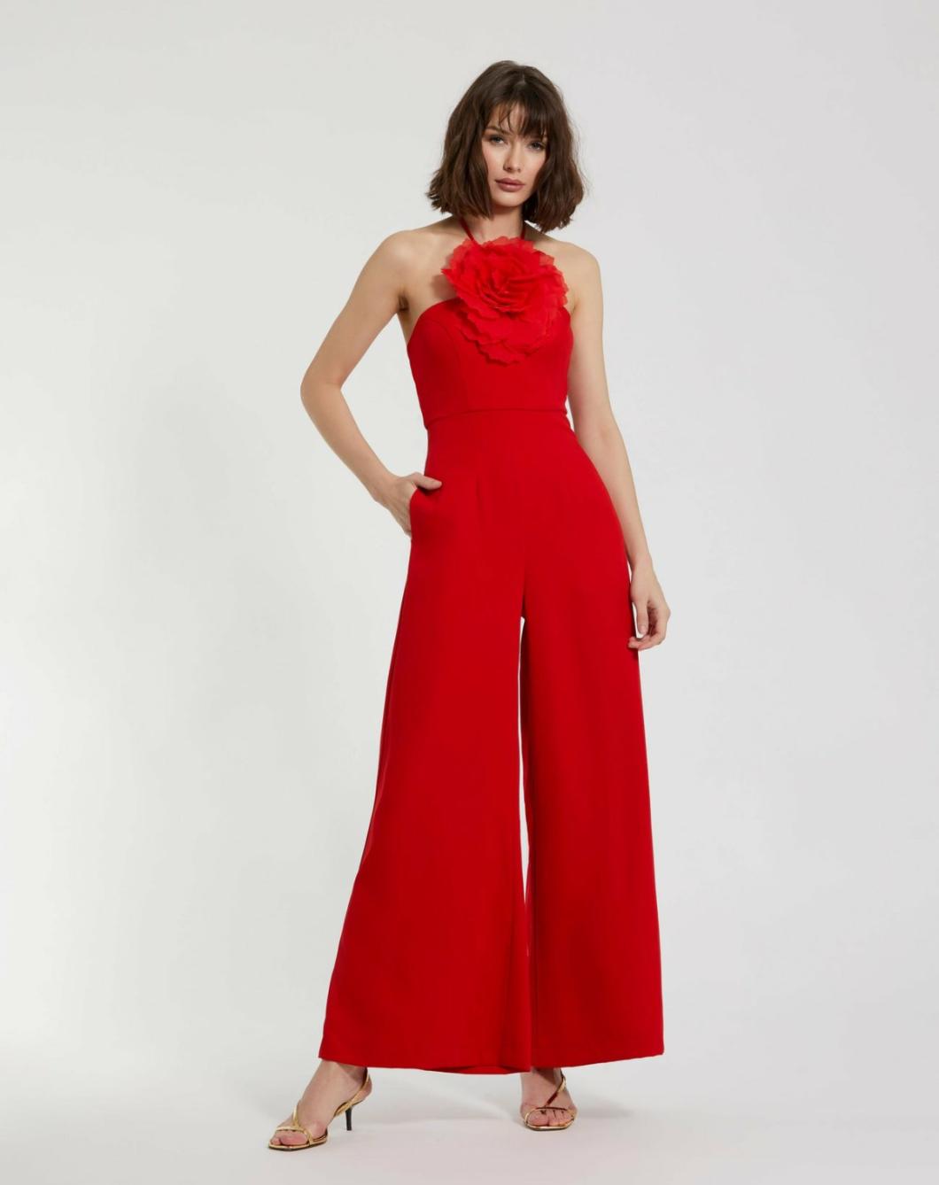 Jumpsuits &amp; Rompers | Women Mac Duggal Crepe Halter Neck Jumpsuit With Flower Cherry