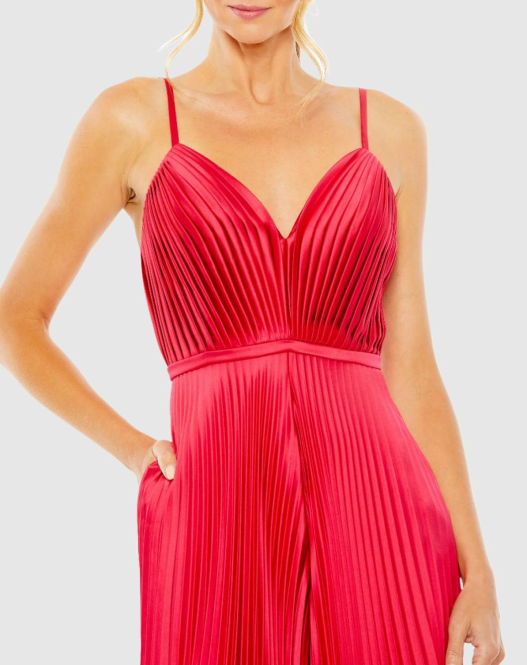 Jumpsuits &amp; Rompers | Women Mac Duggal Cropped Pleated V-Neck Wide Leg Jumpsuit Cranberry
