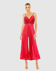 Jumpsuits &amp; Rompers | Women Mac Duggal Cropped Pleated V-Neck Wide Leg Jumpsuit Cranberry