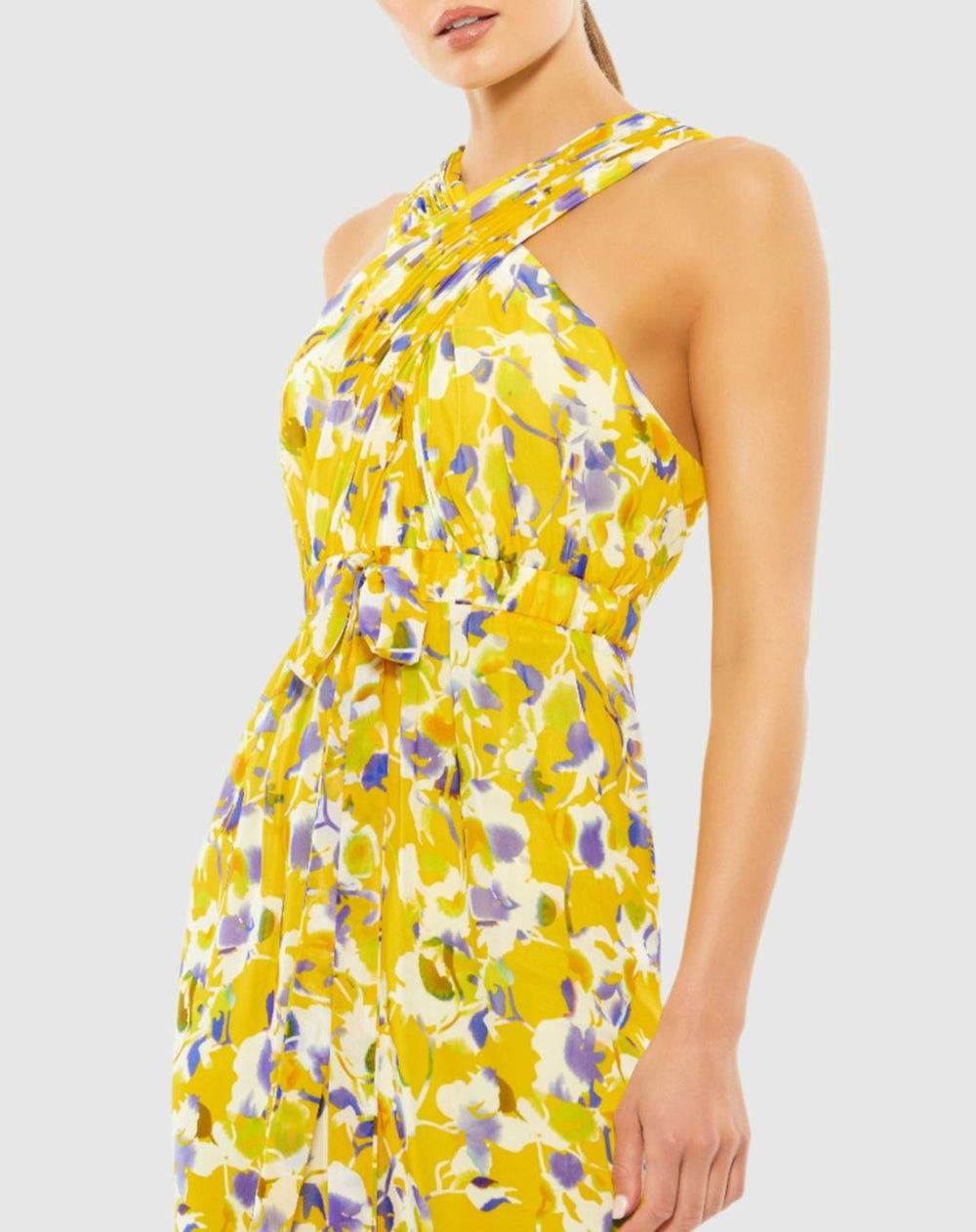 Jumpsuits &amp; Rompers | Women Mac Duggal Crossed Halter Tie Waist Jumpsuit Yellow/multi