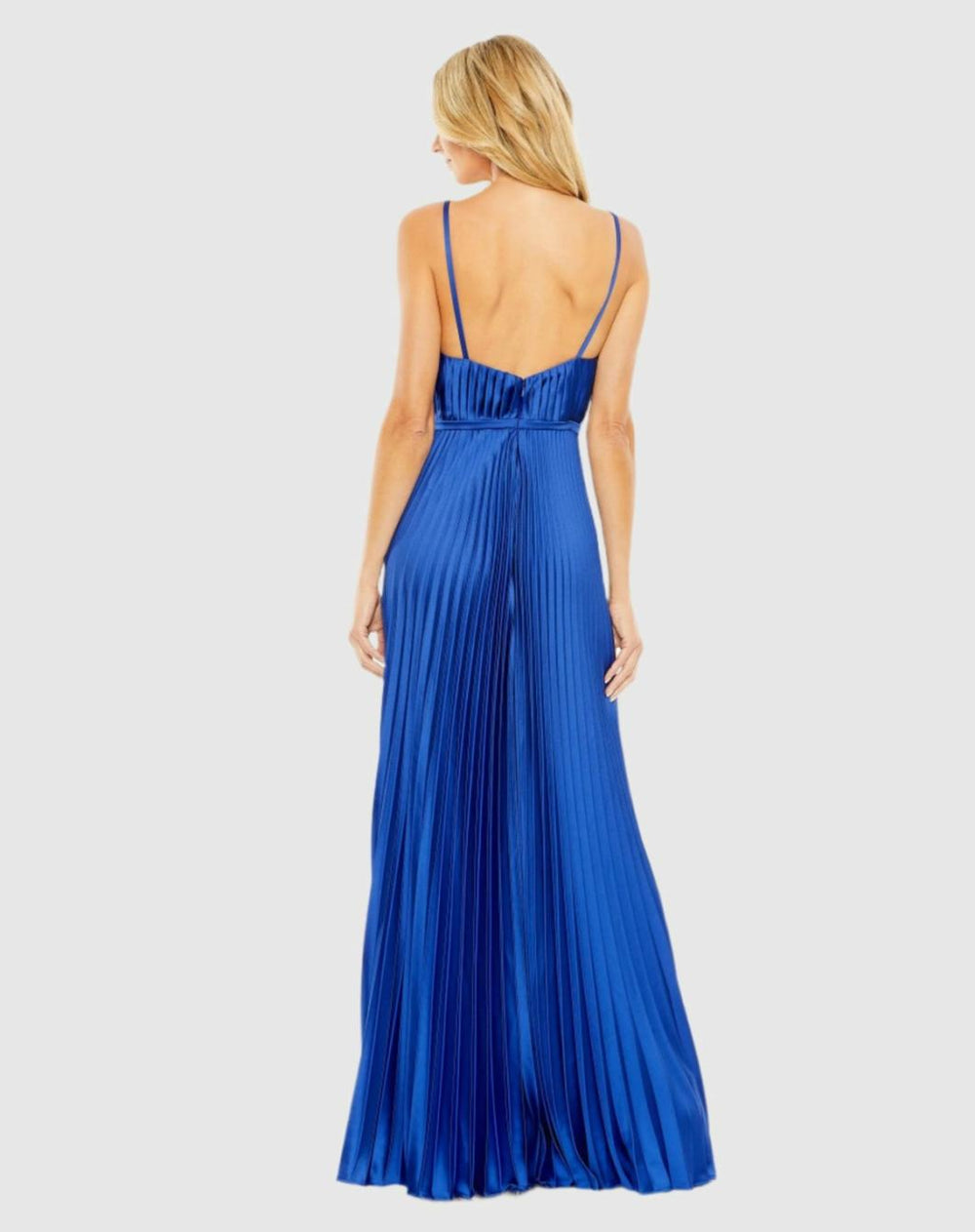 Jumpsuits &amp; Rompers | Women Mac Duggal Dark Blue Pleated Plunge Neck Wide Leg Jumpsuit Royal