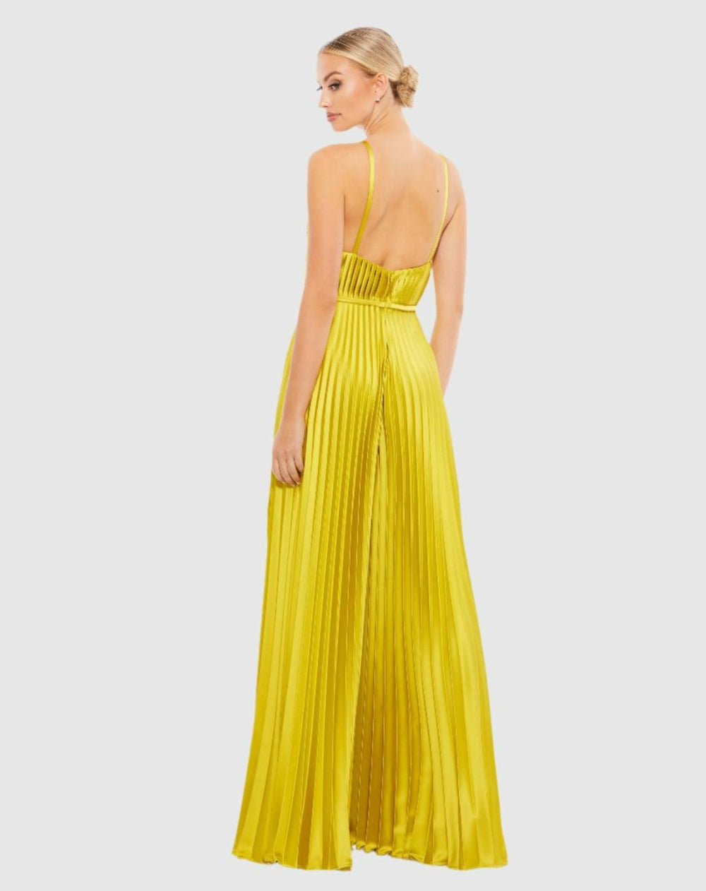 Jumpsuits &amp; Rompers | Women Mac Duggal Green Pleated Plunge Neck Wide Leg Jumpsuit Chartreuse