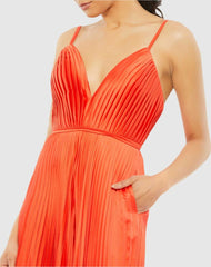 Jumpsuits &amp; Rompers | Women Mac Duggal Orange Pleated Plunge Neck Wide Leg Jumpsuit Tangerine