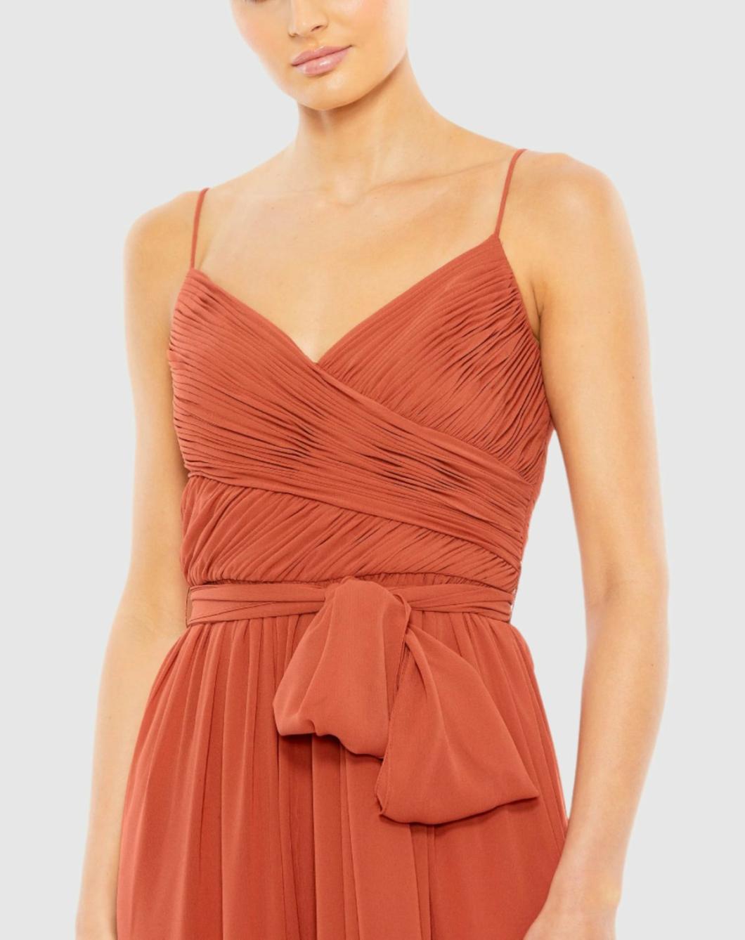 Jumpsuits &amp; Rompers | Women Mac Duggal Orange Ruched Sleeveless Tie Jumpsuit Cinnamon