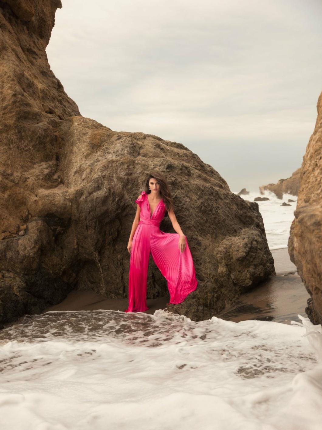 Jumpsuits &amp; Rompers | Women Mac Duggal Pink Ruffle Cap Sleeve Cutout Heat Pleated Jumpsuit Candy Pink