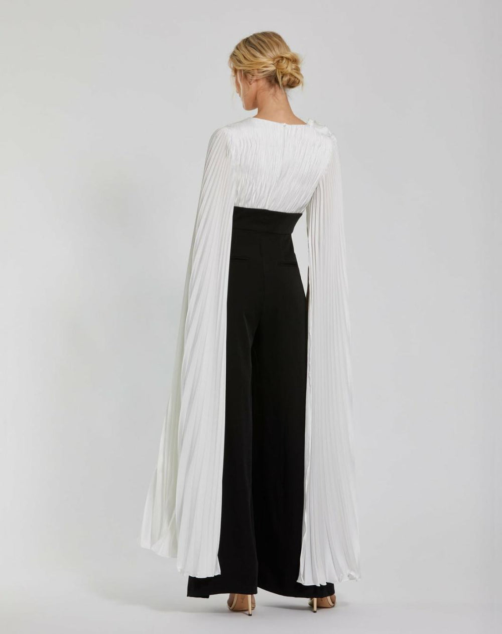 Jumpsuits &amp; Rompers | Women Mac Duggal Pleated Charmeuse And Crepe Wide Leg Jumpsuit Black Ivory