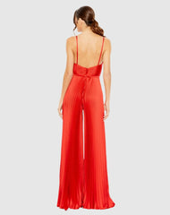 Jumpsuits &amp; Rompers | Women Mac Duggal Red Pleated Plunge Neck Wide Leg Jumpsuit Red