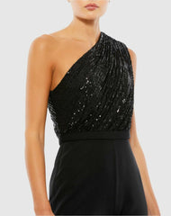 Jumpsuits &amp; Rompers | Women Mac Duggal Sequined One Shoulder Jumpsuit - FINAL SALE Black