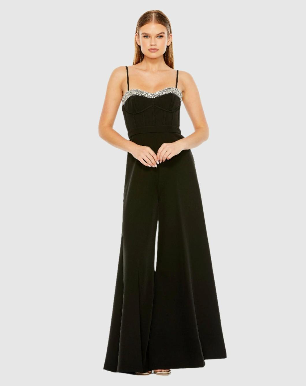 Jumpsuits &amp; Rompers | Women Mac Duggal Slim Strap Beaded Bustier Top Jumpsuit Black